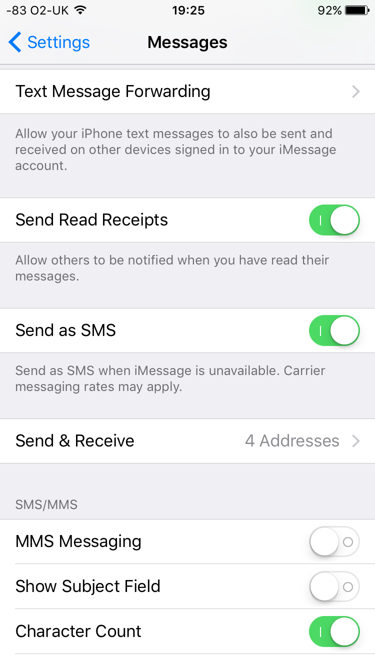 Iphone not receiving group texts