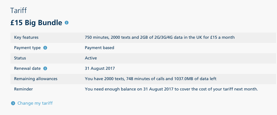 PAYG tariff change