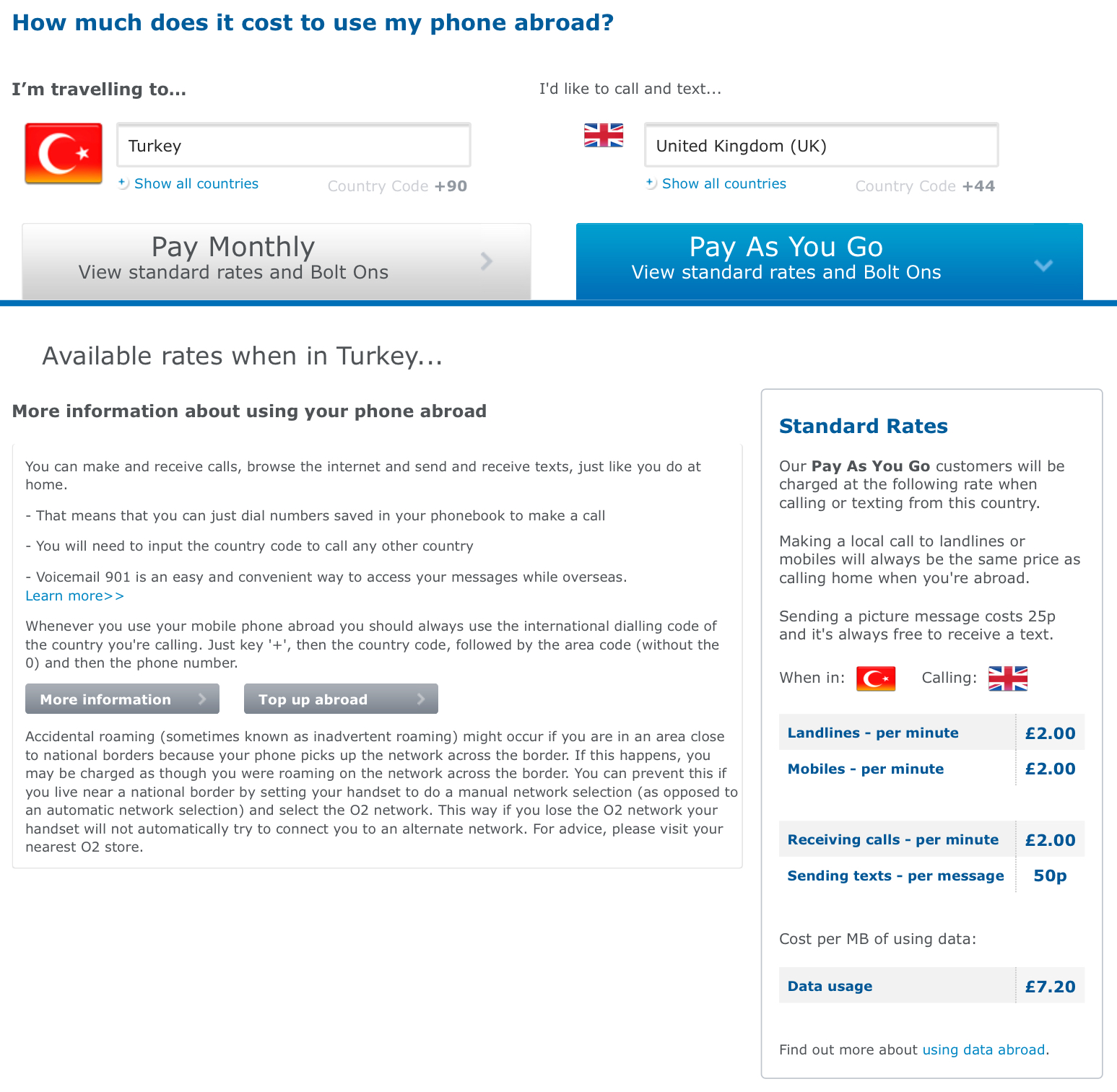 does o2 travel include turkey