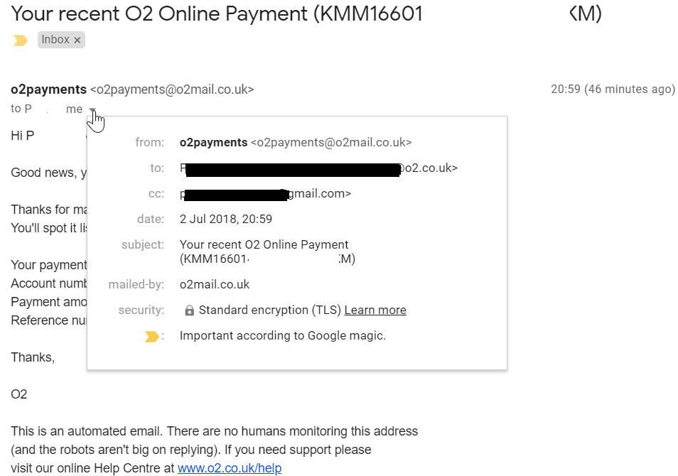 Solved Email address change for O2 Online Payment receip... O2