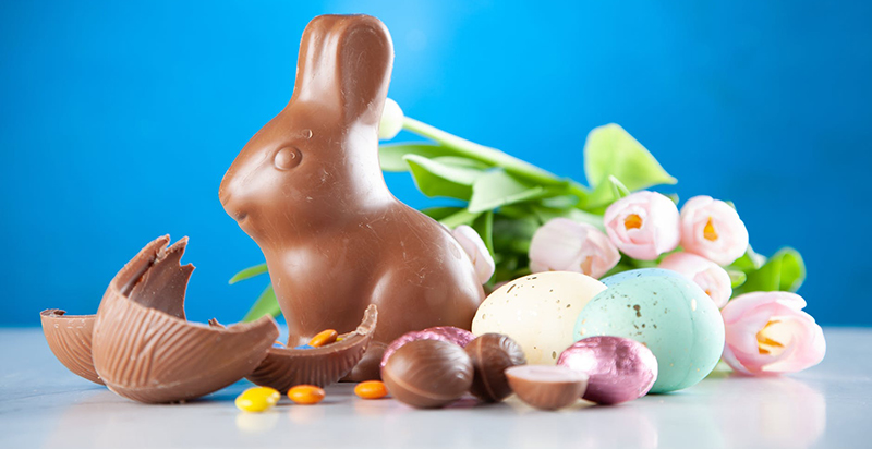 Chocolate bunny with Easter decorations