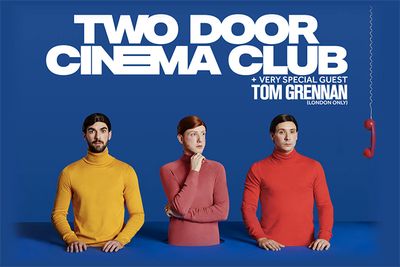 Image of the band Two Door Cinema Club on a blue background