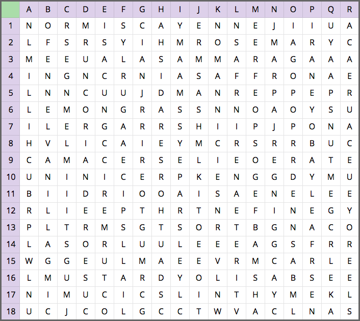 Herbs and spices word search 