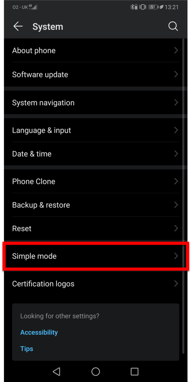 Simple Mode on Android step 2