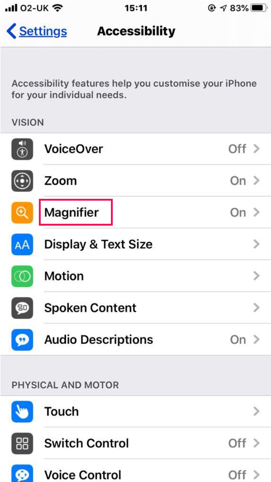 Magnifier on iOS - step 1
