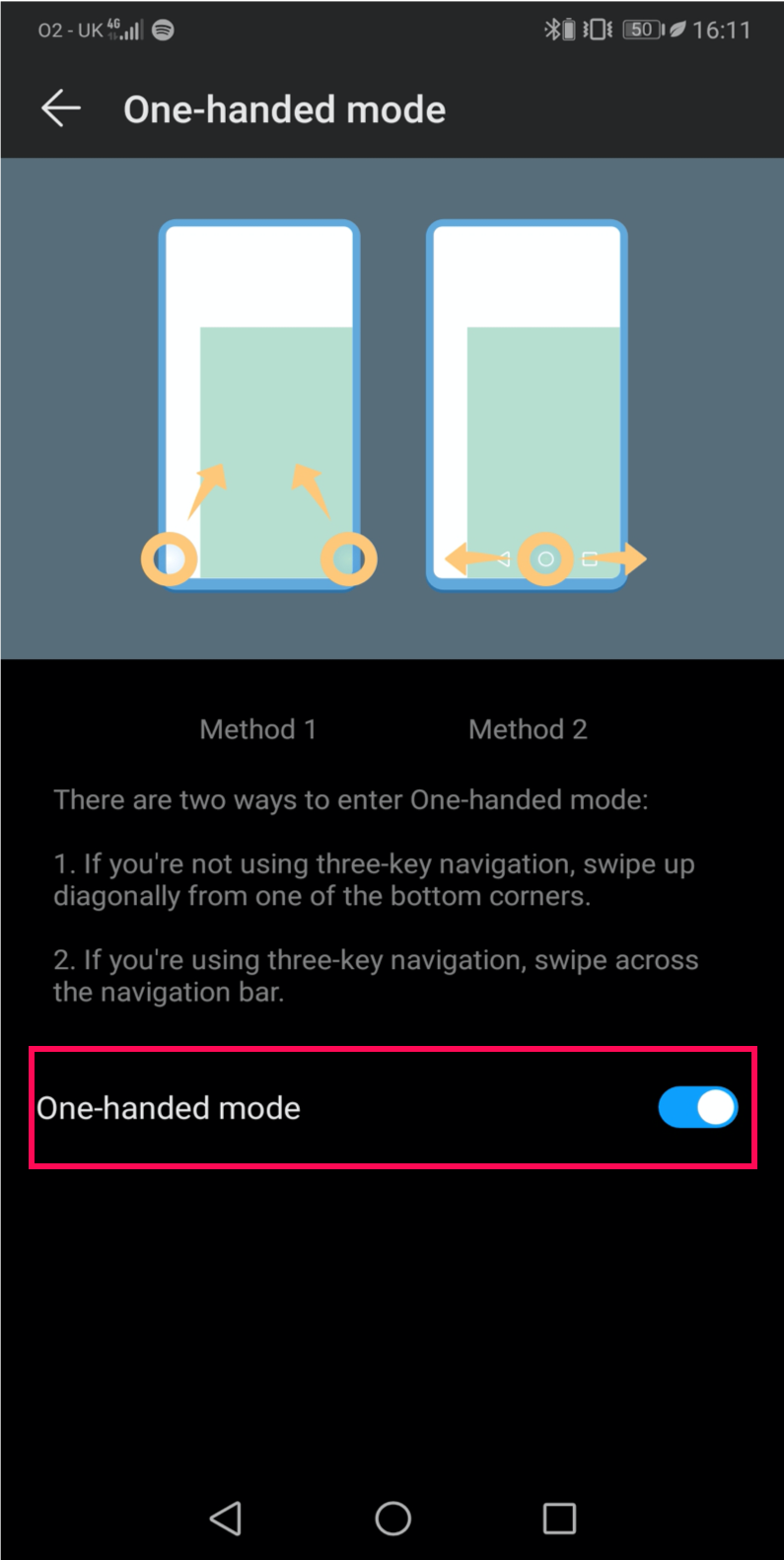 One-handed mode on Android - step 3