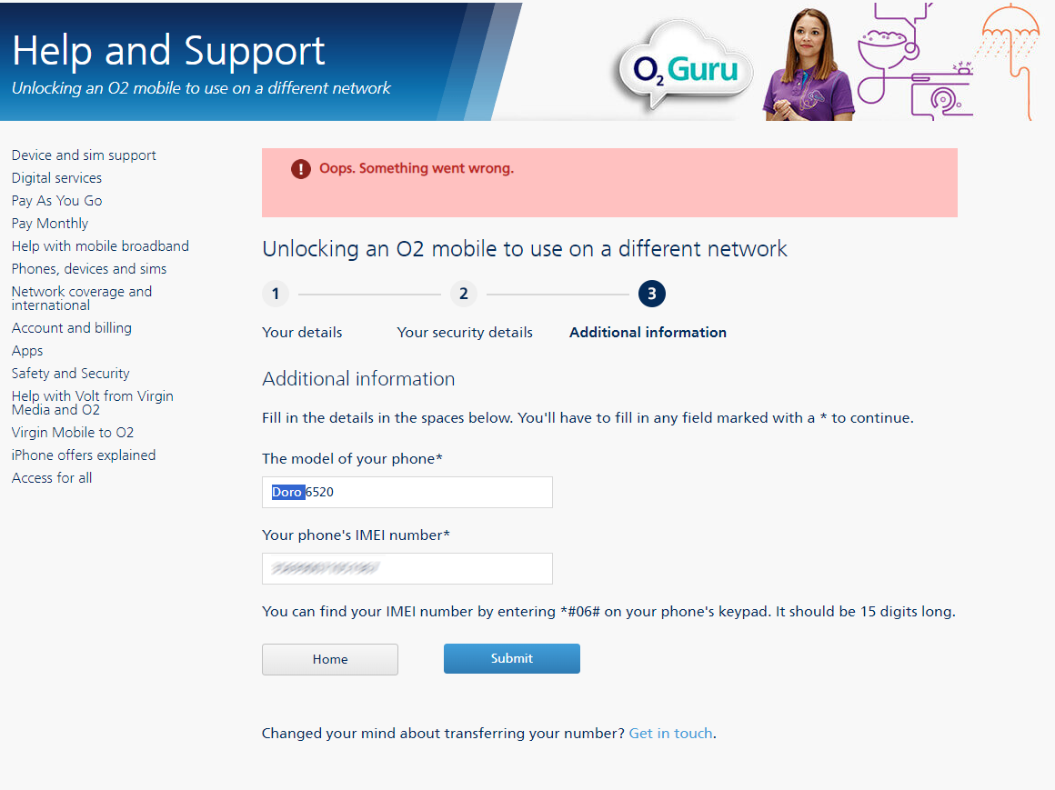Re Unlock Code O2 Community