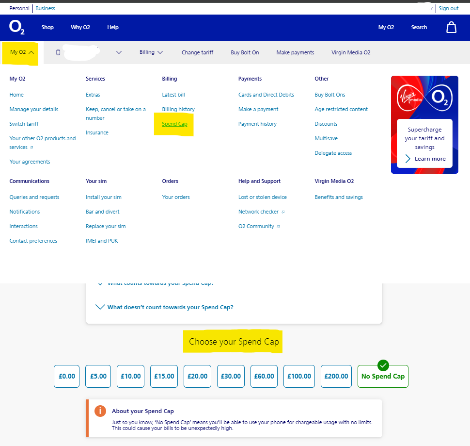 Spend Caps on O2 O2 Community