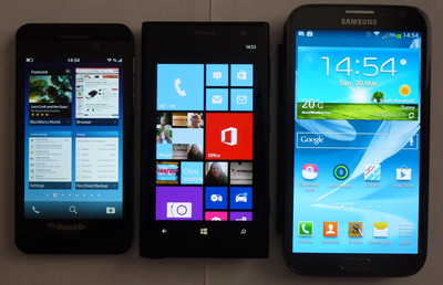 Nokia 1020 compared to Blackberry Z10 and Samsung Note 2