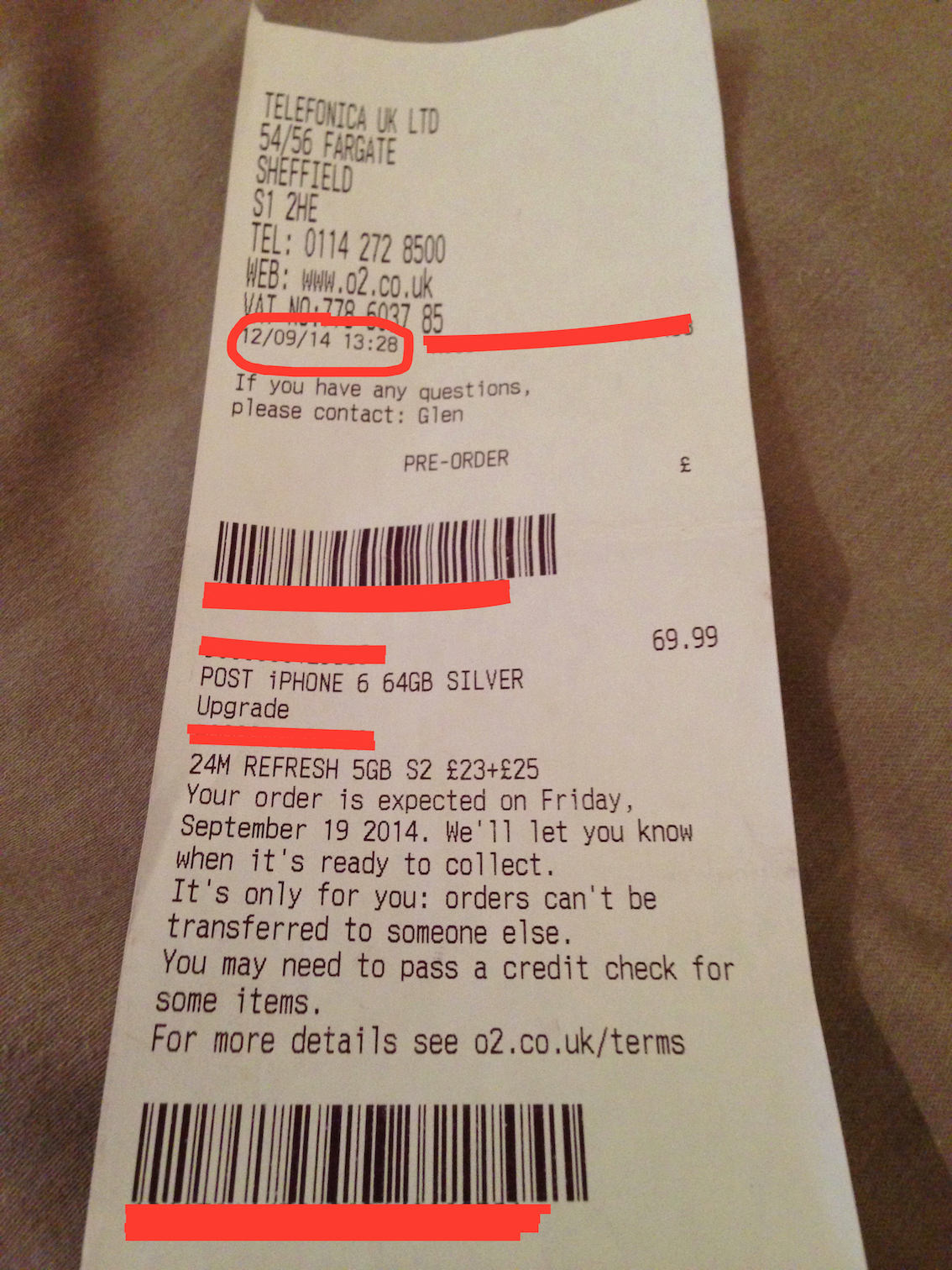 iPhone 6 pre order receipt