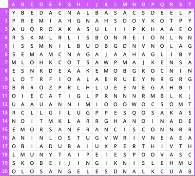 Cities of the World word search - starting image